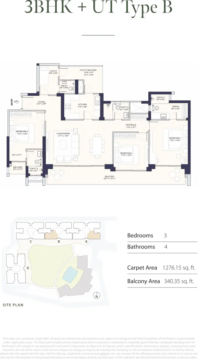 Conscient Parq Gurgaon - 3 BHK Plan