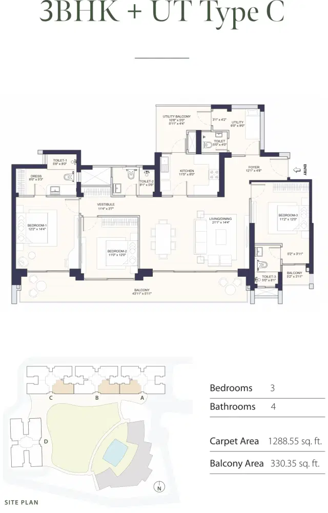 Conscient Parq Gurgaon - 3 BHK Plan
