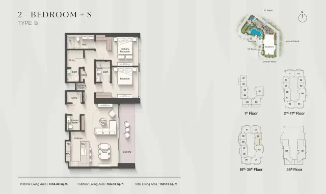 Ellington Eltiera Heights at Jumeirah Islands 2 BR Apartment 1,501 Sq. Ft. Floor Plan