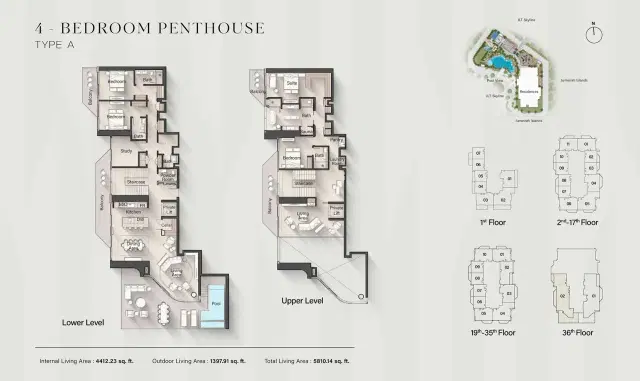 Ellington Eltiera Heights at Jumeirah Islands 4 BR Penthouses 5,810 Sq. Ft. Floor Plan