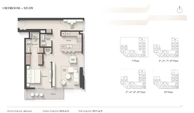 Ellington Everly Place at MBR City 1 BR Apartment 997 Sq. Ft. Floor Plan