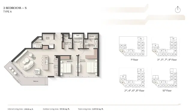 Ellington Everly Place at MBR City 2 BR Apartment 1,337 Sq. Ft. Floor Plan