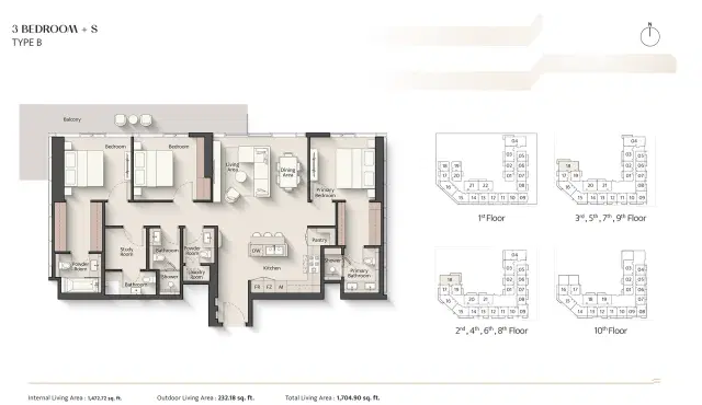 Ellington Everly Place at MBR City 3 BR Apartment 1,704 Sq. Ft. Floor Plan