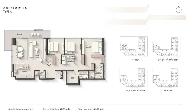 Ellington Everly Place at MBR City 3 BR Apartment 1,818 Sq. Ft. Floor Plan
