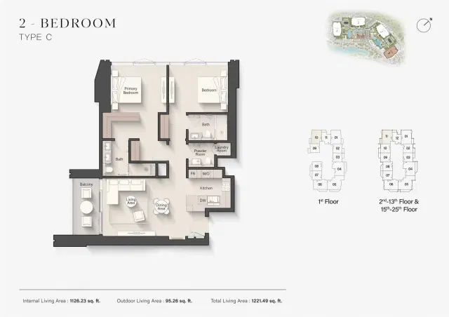 Ellington Eltiera Views at Jumeirah Islands Dubai 2 BR Apartment 1,221 Sq. Ft. Floor Plan