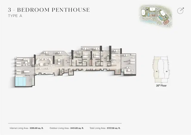 Ellington Eltiera Views at Jumeirah Islands Dubai 3 BR Penthouses 5,727 Sq. Ft. Floor Plan