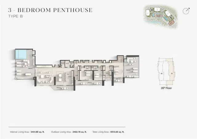 Ellington Eltiera Views at Jumeirah Islands Dubai 3 BR Penthouses 5,914 Floor Plan