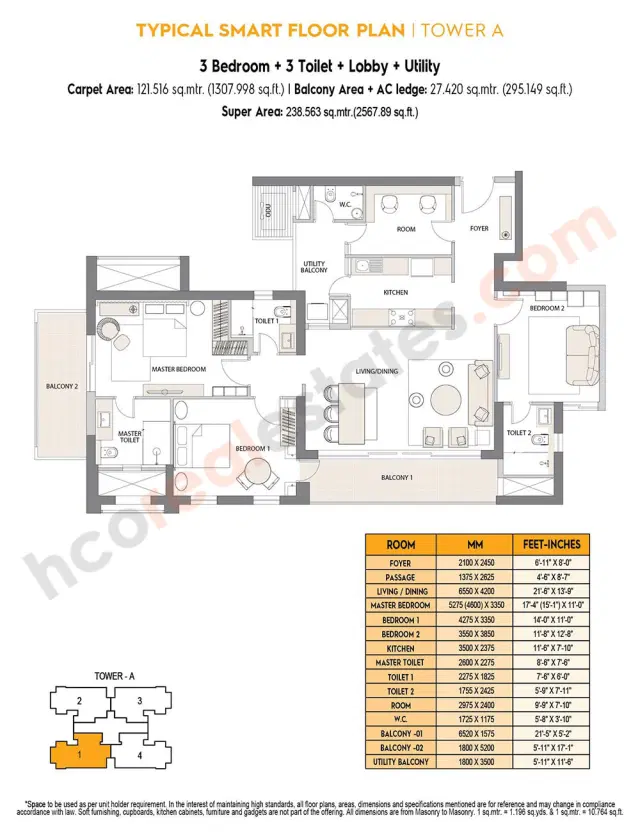 Emaar DigiHomes Gurgaon - 3 BHK Plan