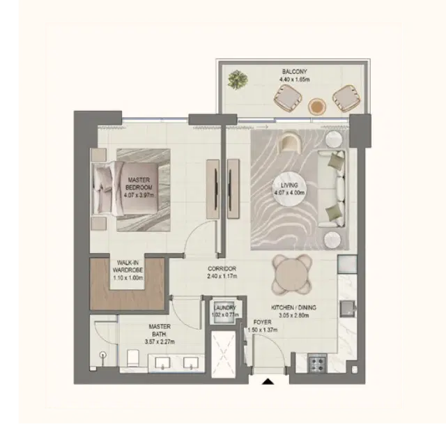 Emaar Golf Fields Apartments & Townhouses at Emaar South 1 Bedroom Apartment 791 – 961 Sq. Ft. Floor Plan