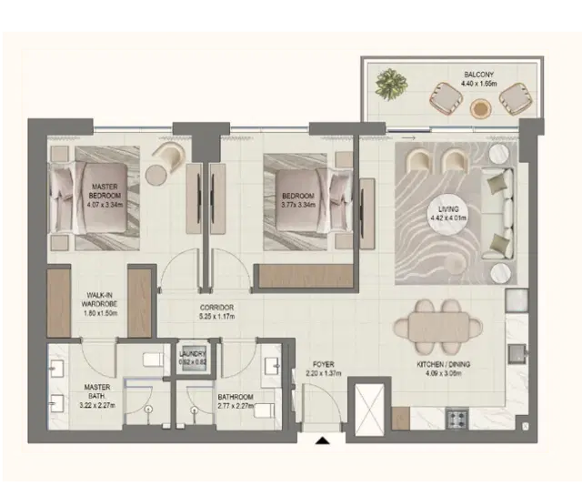 Emaar Golf Fields Apartments & Townhouses at Emaar South 2 Bedroom Apartment 1,178 – 1,401 Sq. Ft. Floor Plan