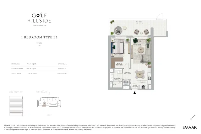 Emaar Golf Hillside at Dubai Hills Estate 1 BR Apartment 1,106 Sq. Ft. Floor Plan