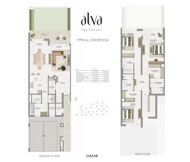 Golf Trails at EMAAR South Dubai 3 BedRoom Townhoues 2,790 Sq. Ft. Floor Plan