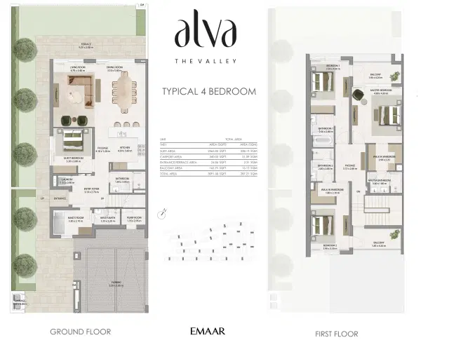 Golf Trails at EMAAR South Dubai 4 BedRoom Townhoues 3,091 Sq. Ft. Floor Plan
