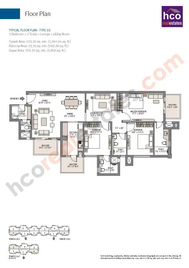 Emaar Palm Gardens Gurgaon - 3 BHK Plan