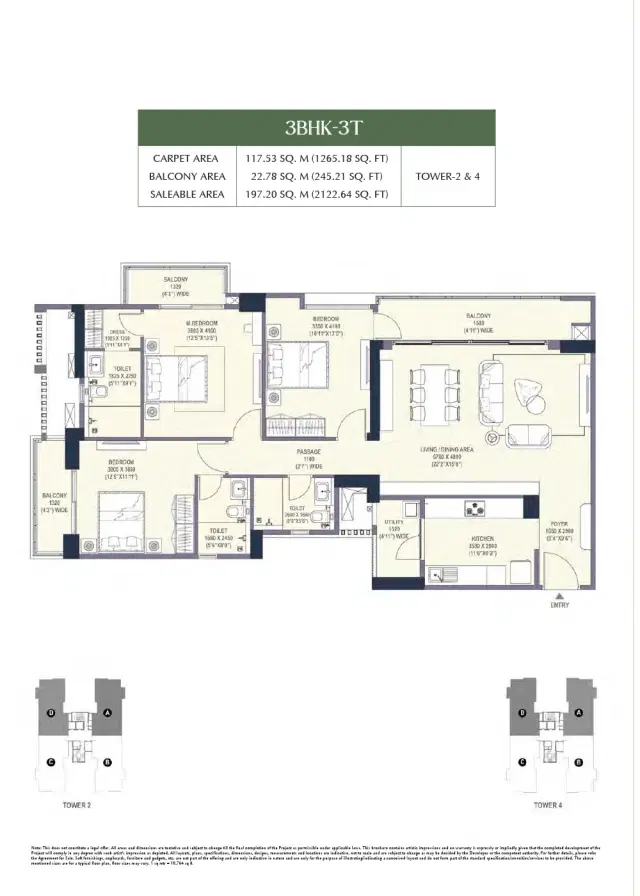 EMAAR Urban Oasis Gurgaon - 3 BHK Plan
