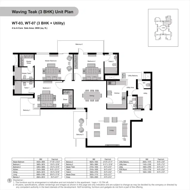 Experion Windchants Gurgaon - 3 BHK Plan