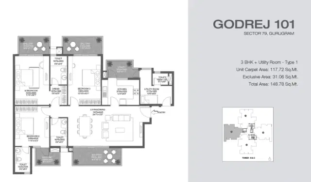Godrej 101 Gurgaon - 3 BHK Plan