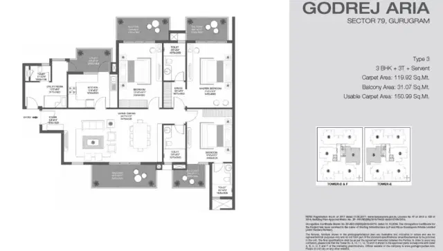 Godrej Aria Gurgaon - 3 BHK Plan