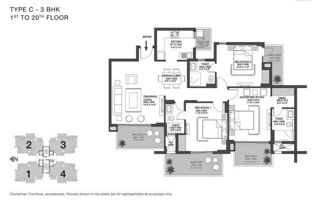 Godrej Meridien Gurgaon - 3 BHK Plan