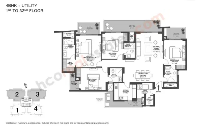 Godrej Meridien Gurgaon - 4 BHK Plan