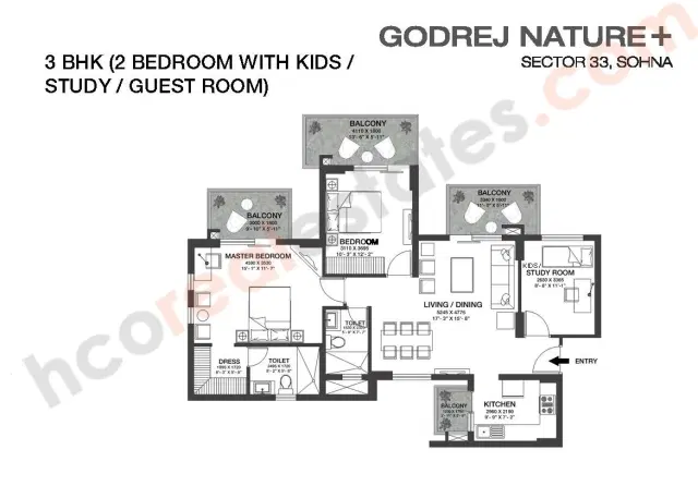 Godrej Nature Plus Sohna Gurgaon - 3 BHK Plan