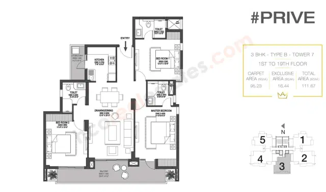 Godrej Prive Gurgaon - 3 BHK Plan