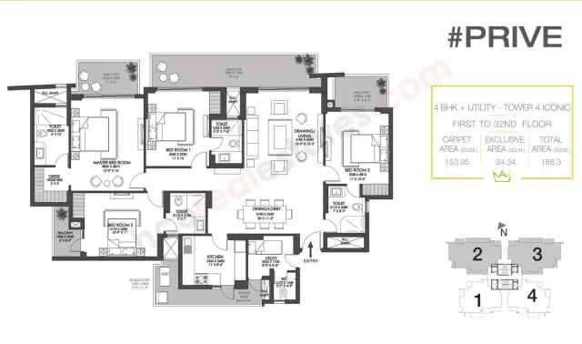 Godrej Prive Gurgaon - 4 BHK Plan