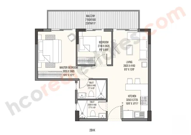 Godrej The Suites Greater Noida - 2 BHK Plan