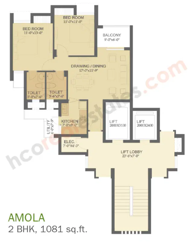 Hero Haridwar Greens - 2 BHK Plan