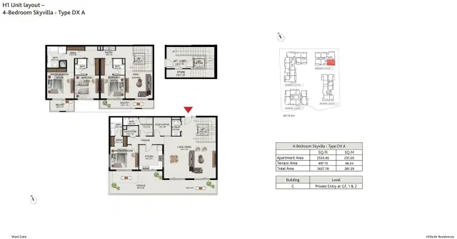 Hillside Residences at Wasl Gate 4 BR Sky villas 3027 Sq. Ft. Floor Plan