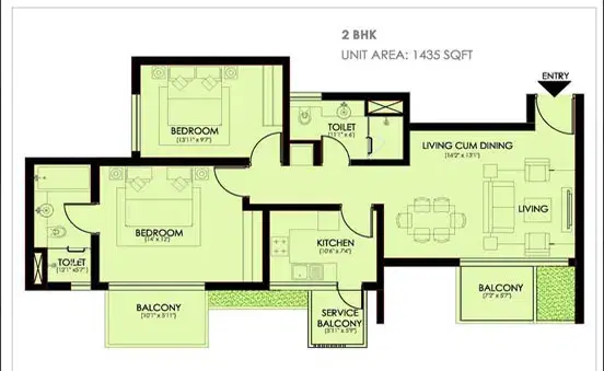Ireo Victory Valley Gurgaon - 2 BHK Plan