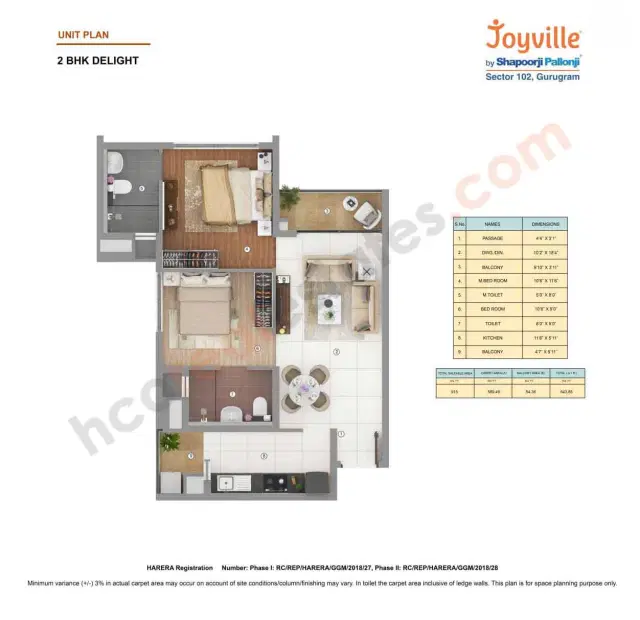 Joyville Gurgaon Phase 2 - 2 BHK Plan