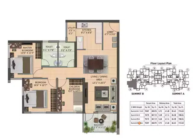 Joyville Howrah - 3 BHK Plan