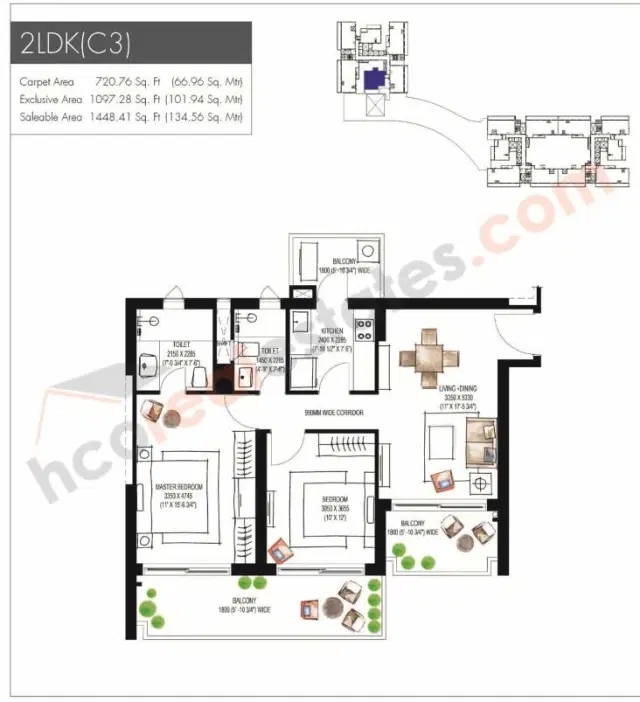 Krisumi Waterfall Residences - 2 BHK Plan