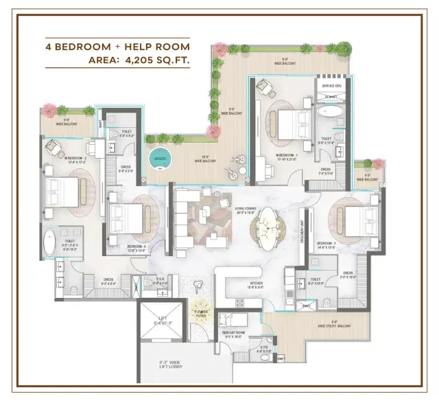 M3M Elie Saab Residences Gurgaon 4 BHK Apartments 4,205 Sq. Ft. Floor Plan