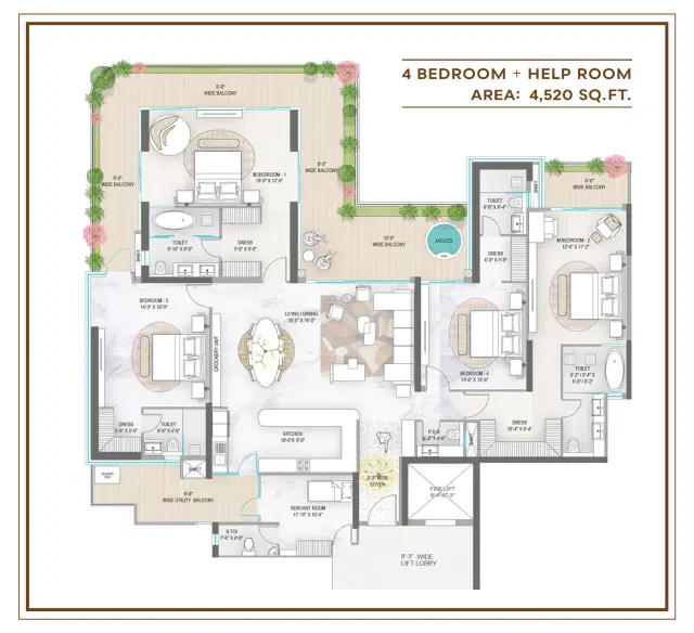 M3M Elie Saab Residences Gurgaon 4 BHK Apartments 4,520 Sq. Ft. Floor Plan
