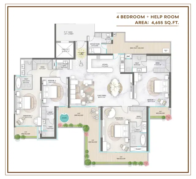 M3M Elie Saab Residences Gurgaon 4 BHK Apartments 4,655 Sq. Ft. Floor Plan