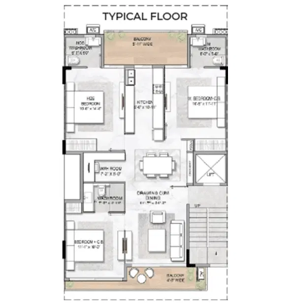 M3M Gold Rush Gurgaon - 3.5 BHK Plan