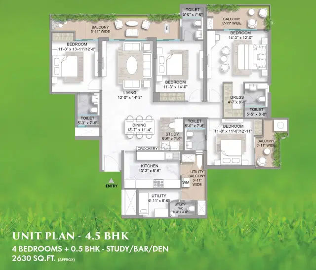 M3M Golf Hills Gurgaon 4.5 BHK Apartments 2630 Sq.Ft. Floor Plan