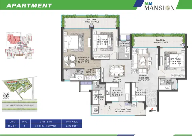 M3M Mansion Gurgaon 3.5 Bedroom Apartment 2,342 Sq. Ft. Floor Plan