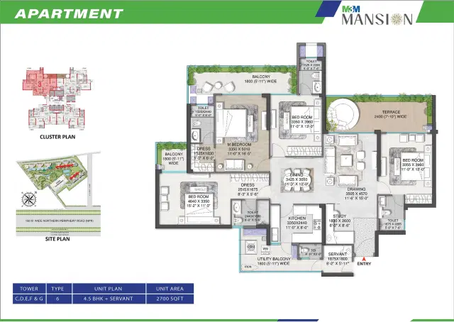 M3M Mansion Gurgaon 4.5 BHK Apartments 2,700 Sq. Ft. Floor Plan