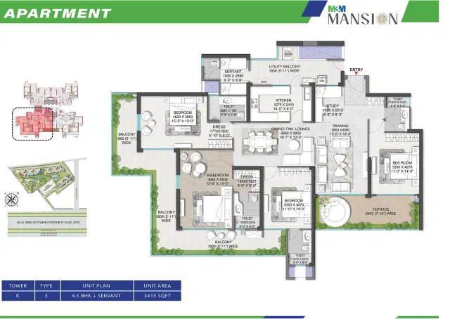 M3M Mansion Gurgaon 4.5 BHK Apartments 3,415 Sq. Ft. Floor Plan