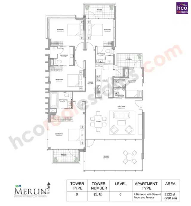 M3M Merlin Gurgaon - 4 BHK+S Plan