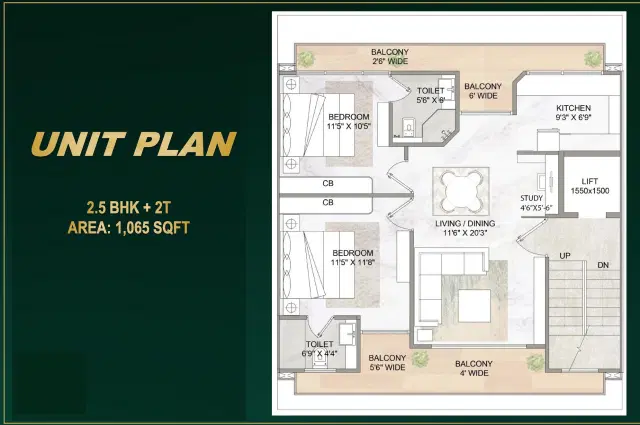 M3M Soulitude Gurgaon - 2.5 BHK Plan