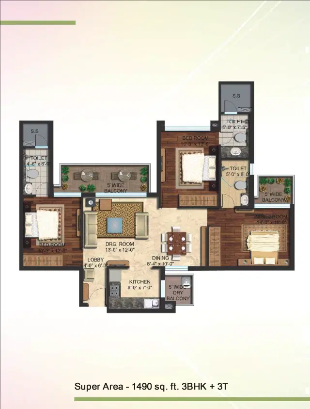 Mapsko Mount Ville Gurgaon - 3 BHK Plan