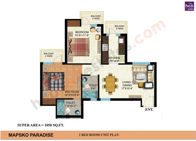 Mapsko Paradise Gurgaon - 2 BHK Plan