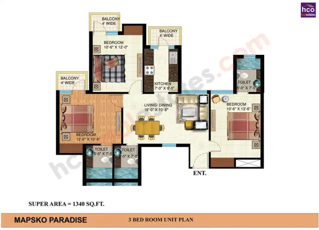 Mapsko Paradise Gurgaon - 3 BHK Plan