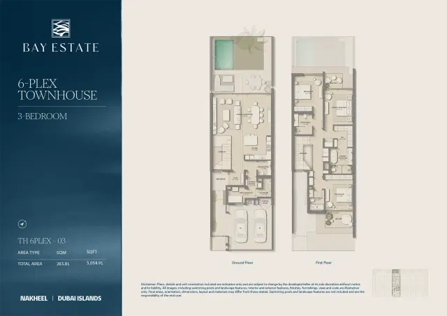 Nakheel Bay Estate at Dubai Islands 3 BR Townhouse 3054 Sq. Ft. Floor Plan