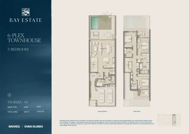 Nakheel Bay Estate at Dubai Islands 3 BR Townhouse 3056 Sq. Ft. Floor Plan