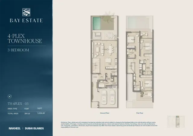 Nakheel Bay Estate at Dubai Islands 3 BR Townhouse 3058 Sq. Ft. Floor Plan